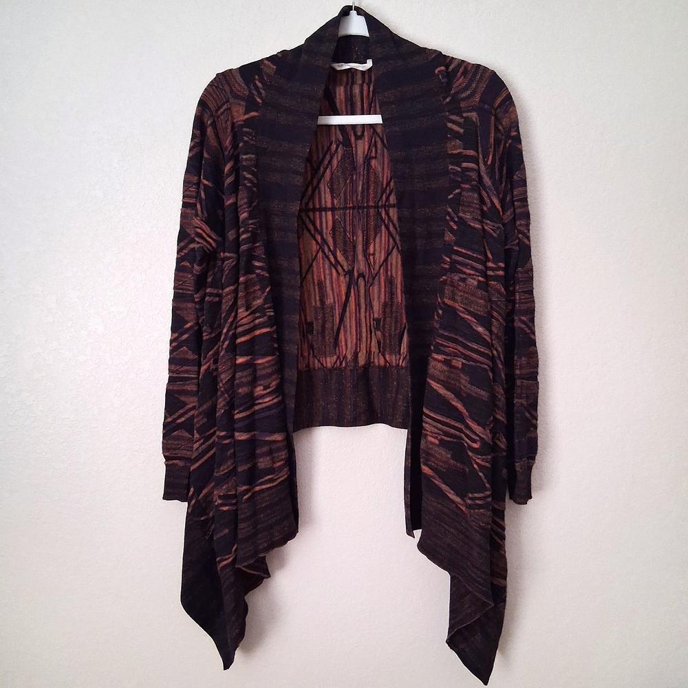 Soft Surroundings Wool Blend Waterfall Draped Open Front Cardigan Medium